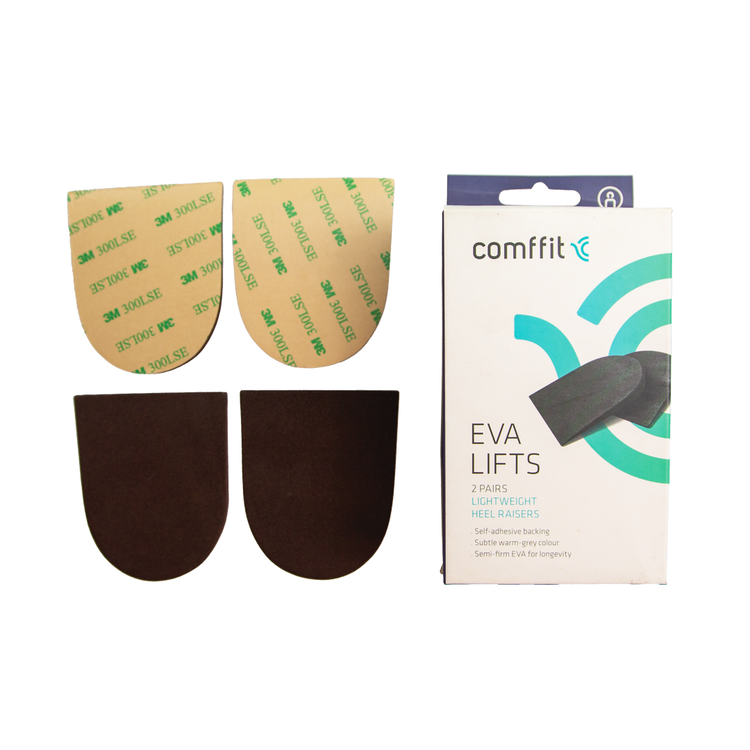 EVA lift inserts with adhesive backing and Comfit packaging on a white background