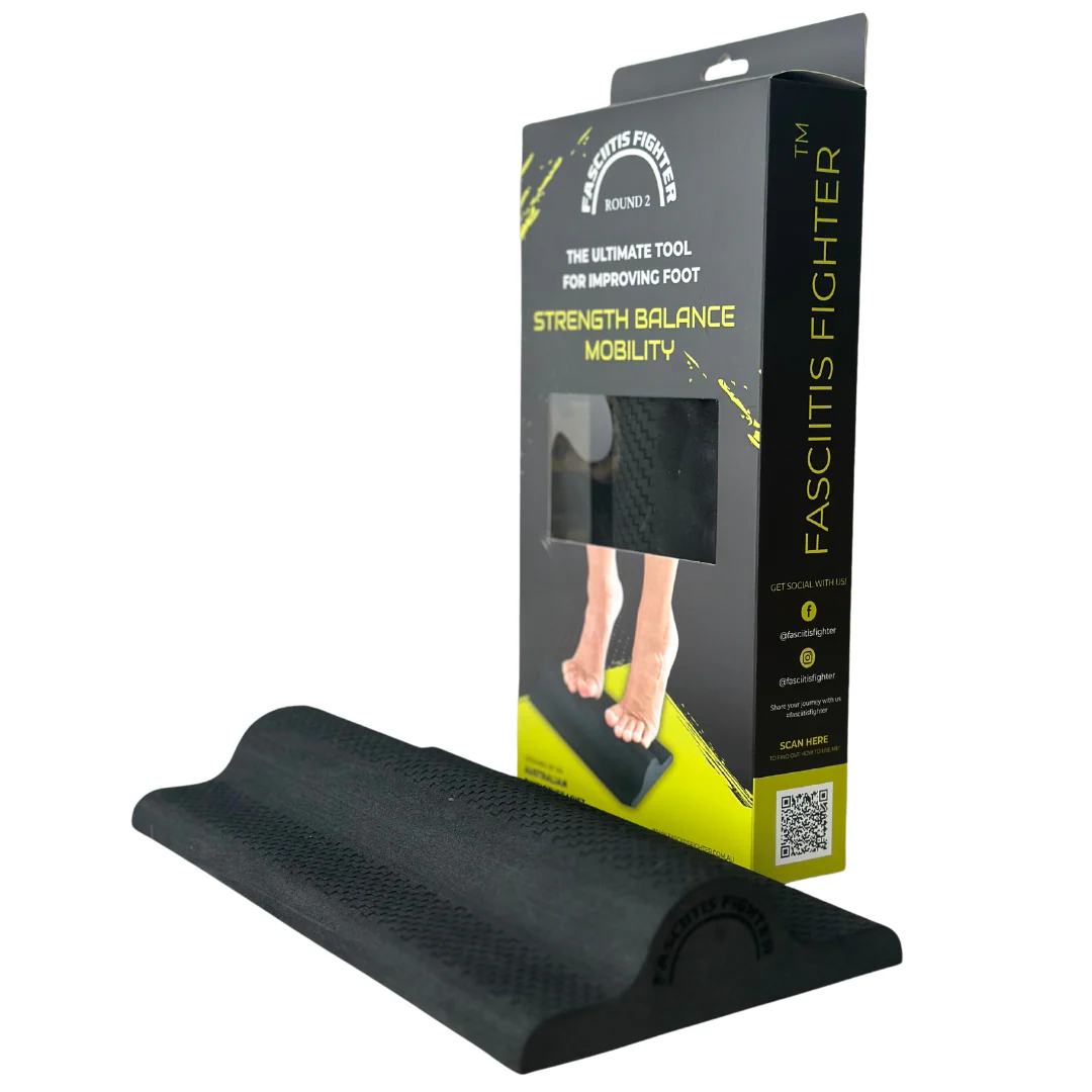 Black fasciitis fighter tool with packaging on a white background
