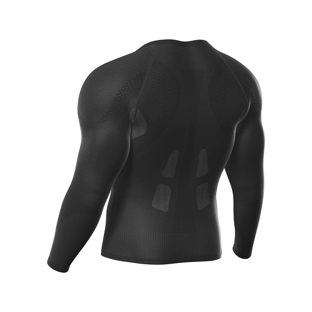 Black long-sleeve compression shirt on a white background