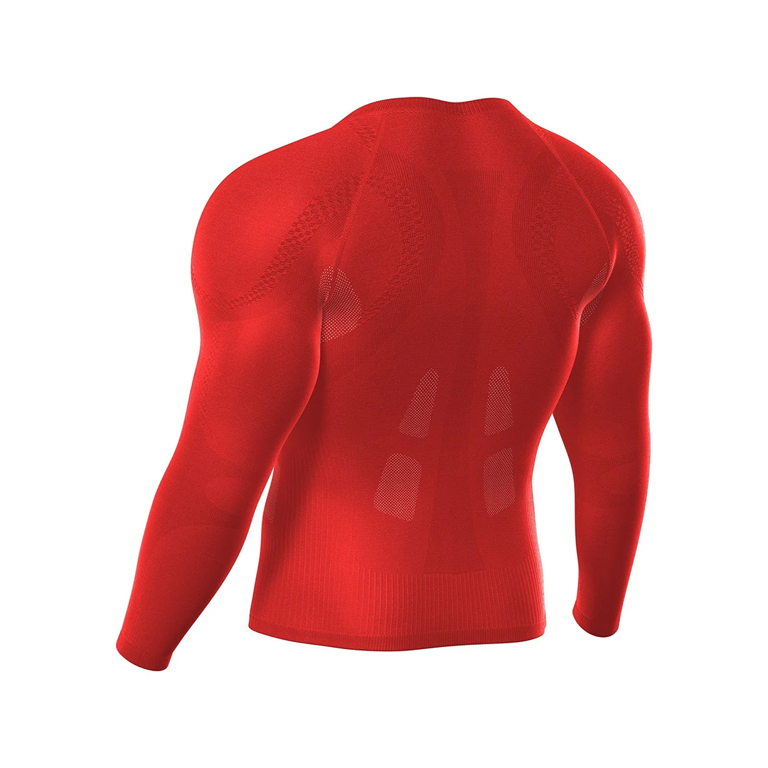 Red long-sleeve compression shirt on a white background