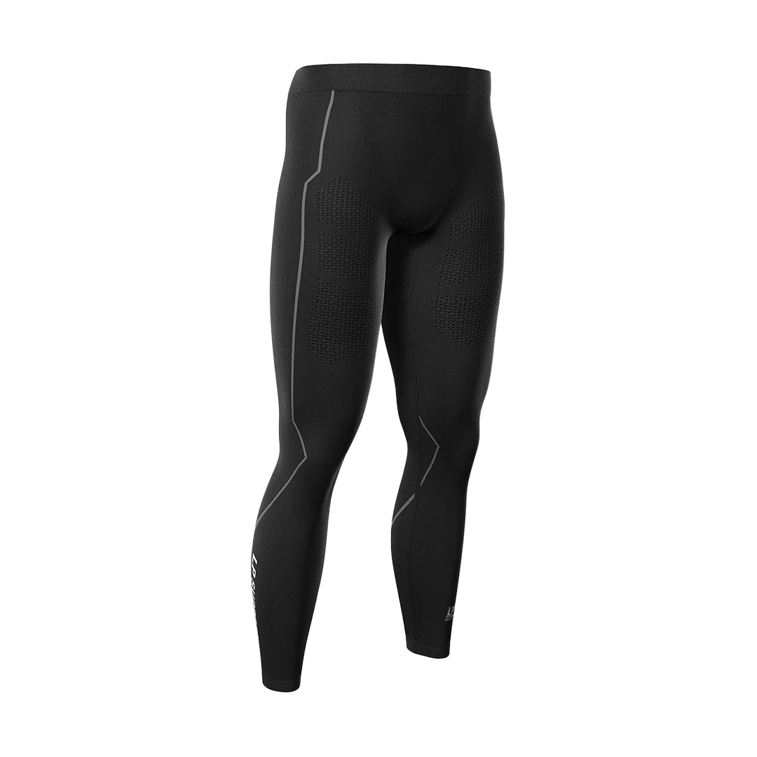 Black compression leggings with subtle design on a white background