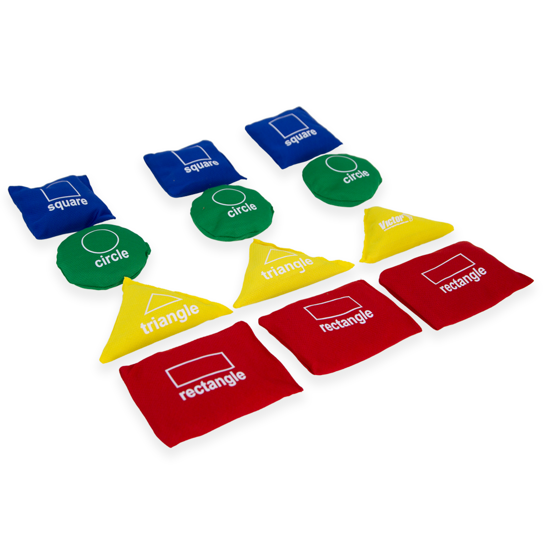 VBBSS12 Victor Bean Bag Set Shape Set 12 Red Yellow Green Blue Square Rectangle Triangle Circle Angle Shot