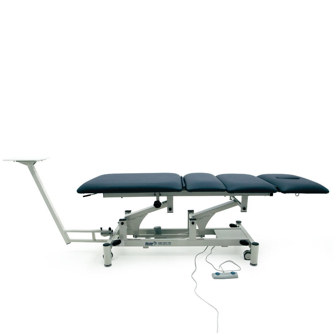 VICTBTRACNY Victor Traction Treatment Table Navy Head Down Side