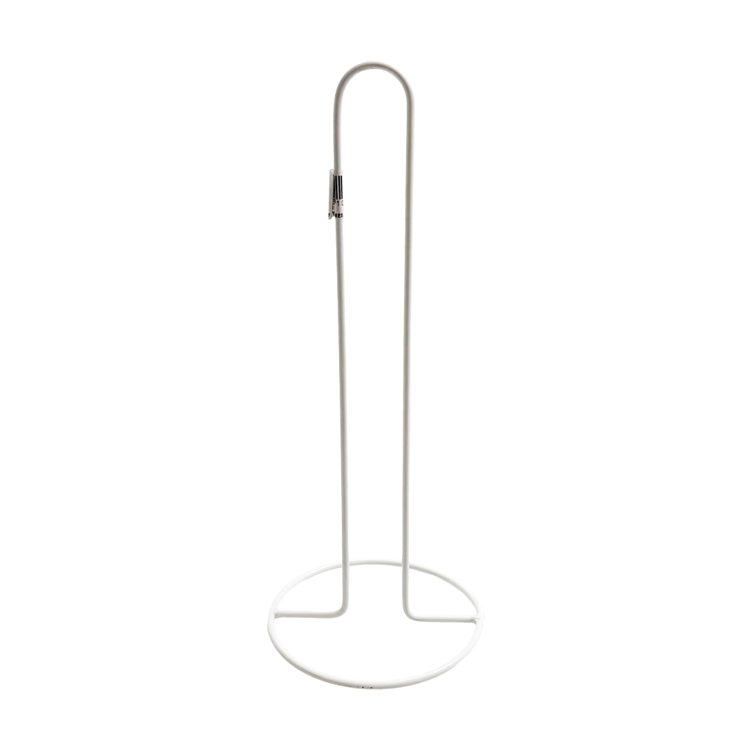 Metal stand with a circular base on a white background