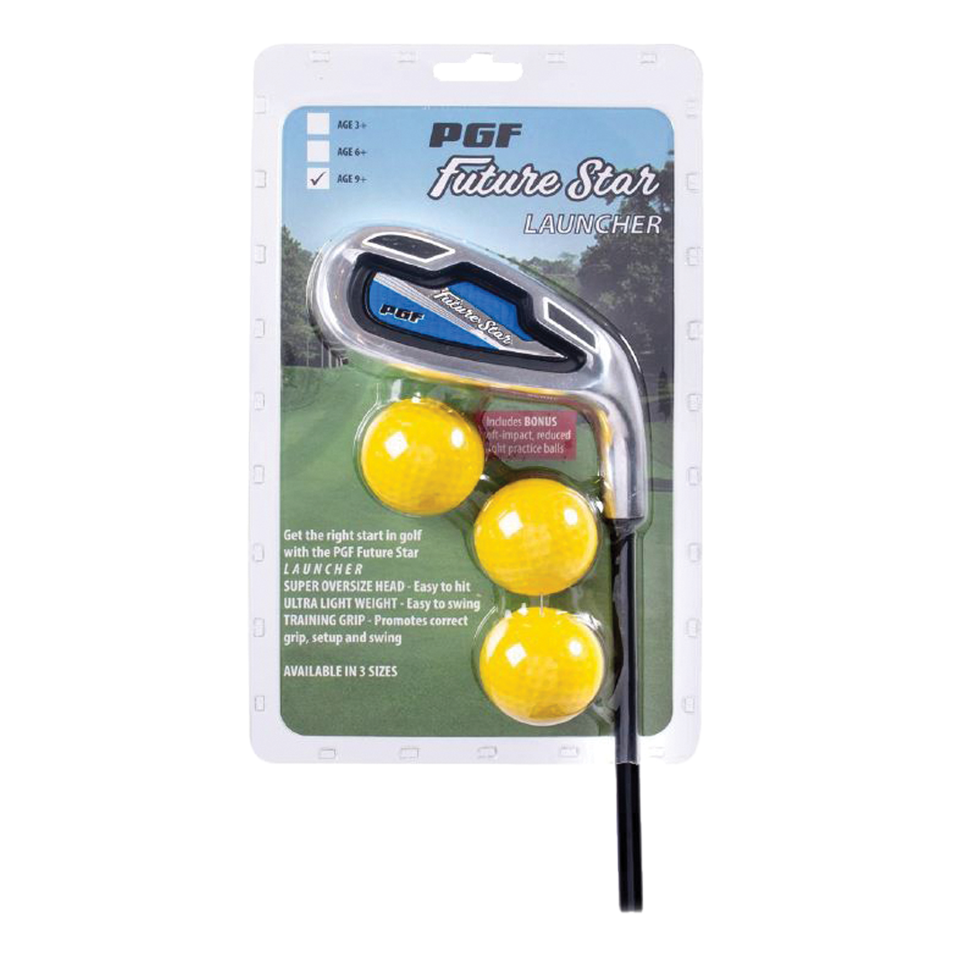 Golf launcher set with yellow balls in packaging labeled 'PGF Future Star'.