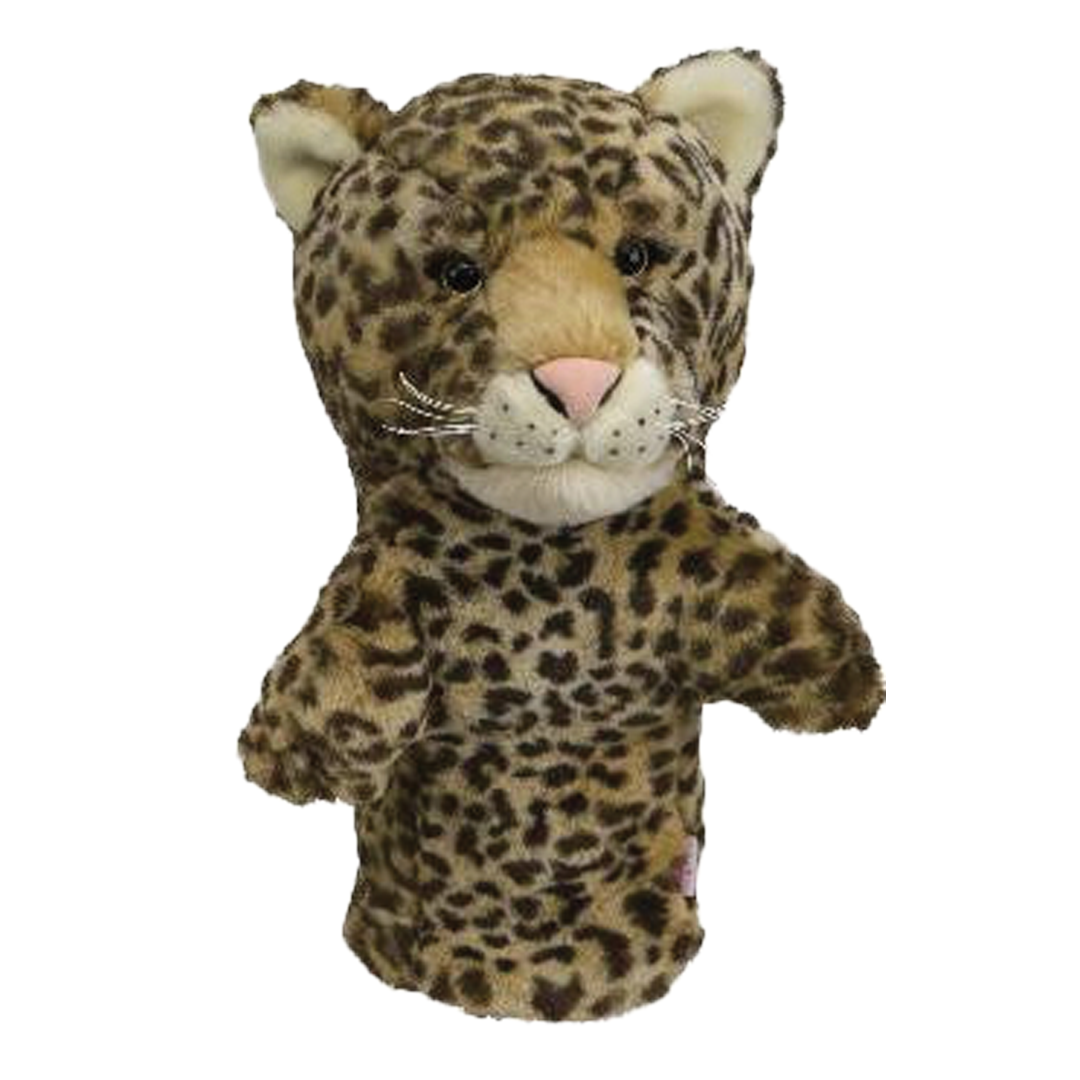 Plush leopard toy on a white background