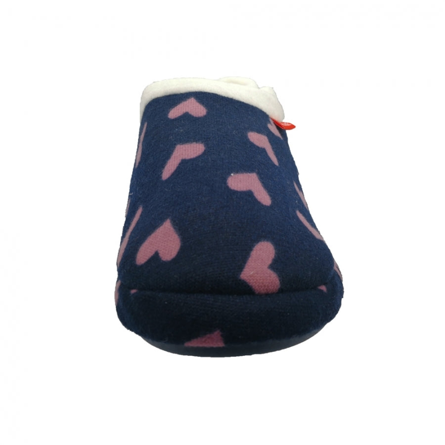 Archline Slippers - Closed (Orthotic Slippers) - Navy With Hearts