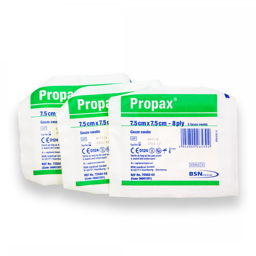 Propax Gauze Swab Sterile - 7.5CM X 7.5CM 5Pk - Whiteley Medical Supplies